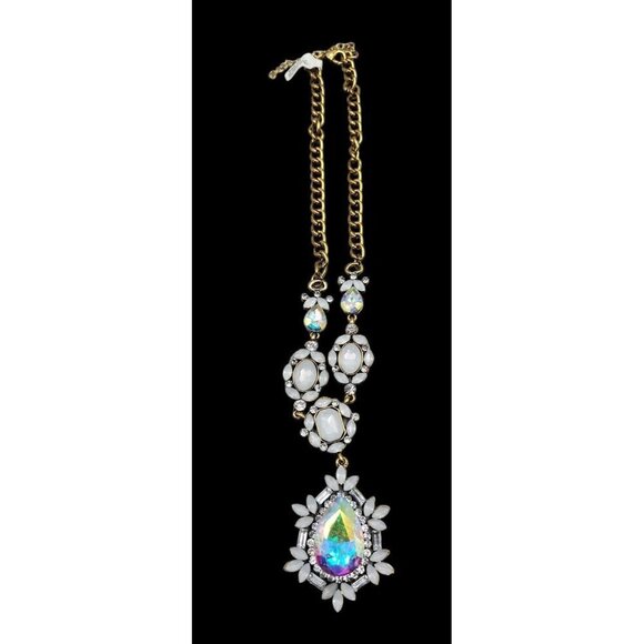 Aurora Borealis Teardrop Pendant Necklace 20" Statememt Chain Lot of Sparkle - Picture 3 of 10